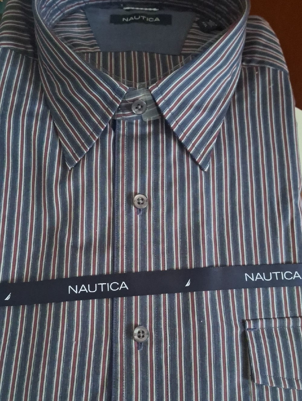 Nautica Men’s Multi-Stripe Dress Shirt - Navy, Red, White